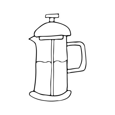 Frech press kahve makinesi karalama ikonu. Vektör olarak el yapımı kahve makinesi simgesi. Kahve makinası.