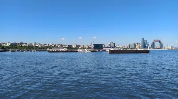 Vue Sur Mer Depuis Boulevard Bakou Mer Caspienne Beau Paysage — Photo