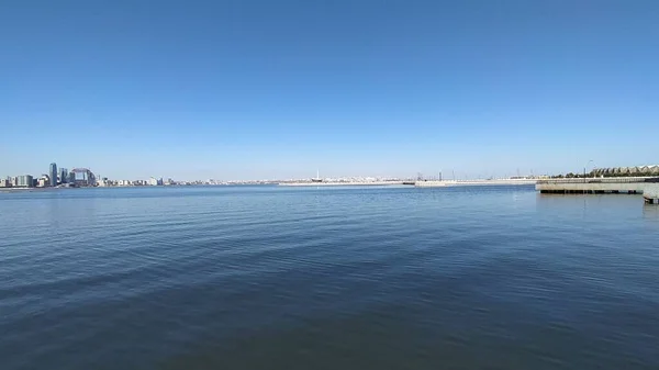 Вид Море Бульвара Баку Каспийского Моря Красивые Пейзажи Морского Бульвара — стоковое фото