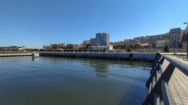 Sea view from Baku city boulevard and Caspian sea. Beautiful sea boulevard scenery in Baku