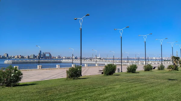 Vista Mar Desde Bulevar Bakú Mar Caspio Hermoso Paisaje Del —  Fotos de Stock