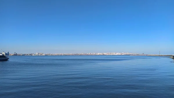 Vista Mar Desde Bulevar Bakú Mar Caspio Hermoso Paisaje Del —  Fotos de Stock