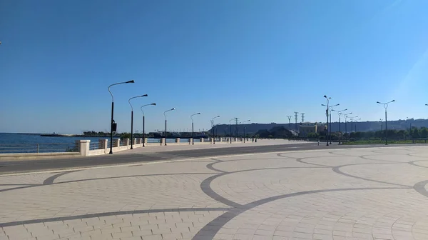 Vista Mar Avenida Cidade Baku Mar Cáspio Bela Paisagem Boulevard — Fotografia de Stock