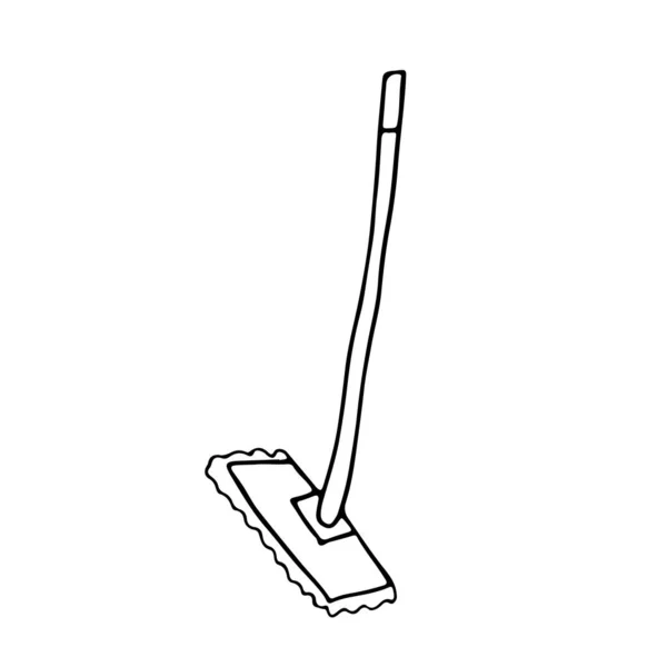 Brosse Balai Gribouillis Icône Icône Balai Laveur Dessinée Main Dans — Image vectorielle