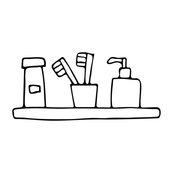Set Para Higiene Símbolo Accesorios Baño Icono Higiene Doodle Icono — Archivo Imágenes Vectoriales