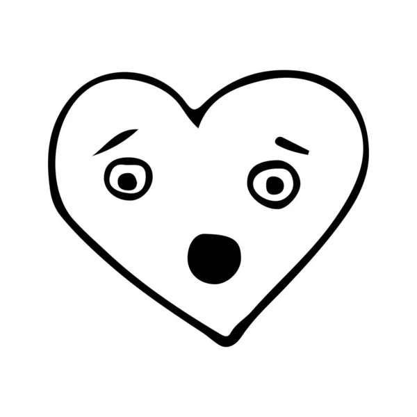 Emoticones Conmocionados Corazón Forma Garabato Ilustración Mano Dibujada Corazón Forma — Vector de stock