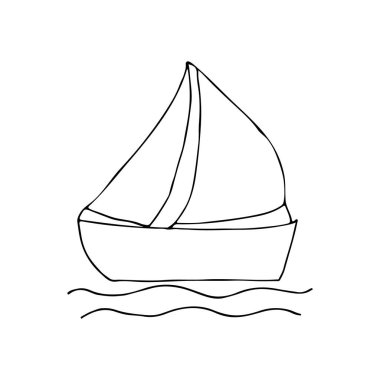 Doodle yelkenli ikonu. El çizimi yelkenli ikonu. Çizgili yelkenlinin tasviri