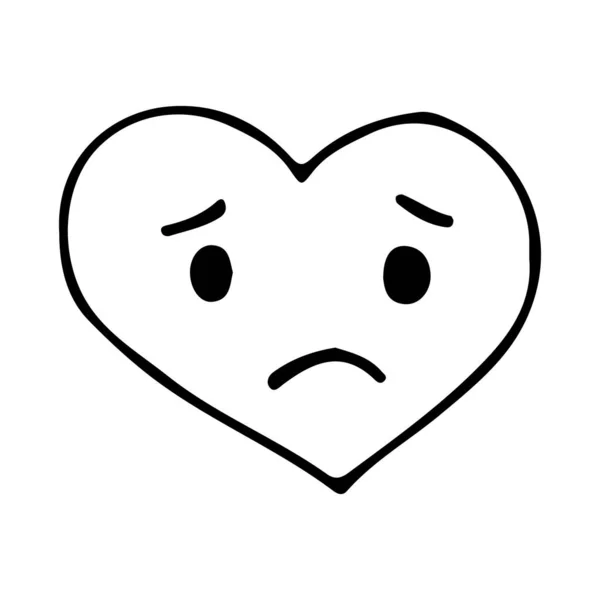 Doodle Droevige Emoticon Icoon Haardvorm Met Hand Getekend Droevig Emoticon — Stockvector