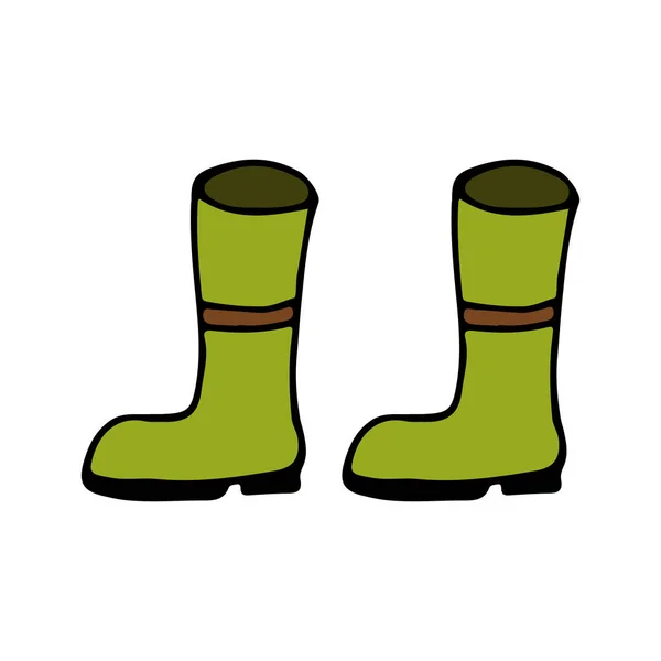 緑の秋の靴のベクトルアイコン ベクトルでの秋のブーツのフラットイラスト — ストックベクタ