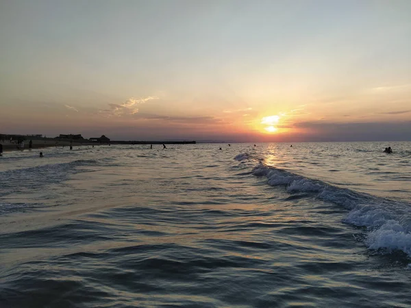 Hermosa Puesta Sol Roja Mar Costa Del Mar Caspio —  Fotos de Stock