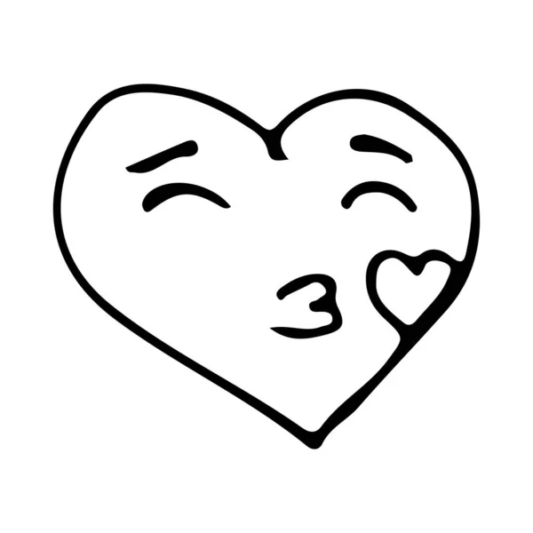 Beijar Emoticon Coração Forma Doodle Ícone Mão Desenhada Beijando Emoticon —  Vetores de Stock