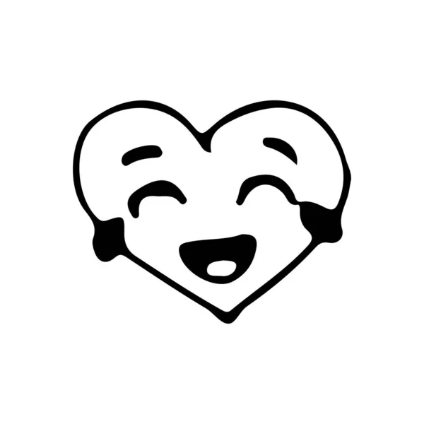 Doodle Icono Risa Emoticono Forma Corazón Mano Dibujada Riendo Corazón — Vector de stock