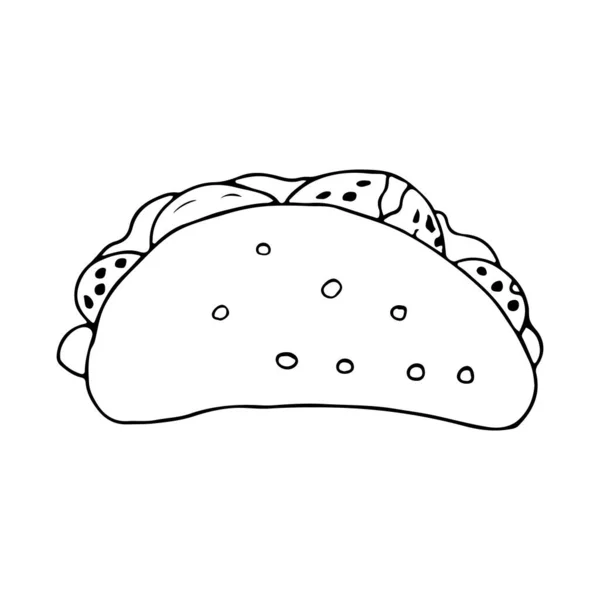 Ilustrasi Taco Mexican Doodle Vektor Ilustrasi Taco Mexican Buatan Tangan - Stok Vektor