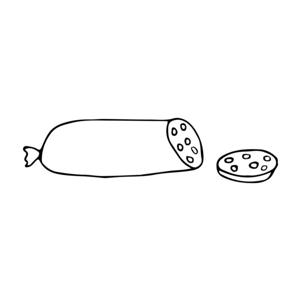 Ilustração Doodle Salami Vetor Ícone Salsicha Desenhado Mão Vetor Ícone — Vetor de Stock