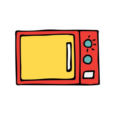 Vektör olarak renkli karalama mikrodalga çizimi. Vektörde renkli mikrodalga simgesi. 