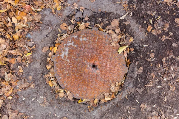 Old Rusty Sewer Manhole Texture Danger — Stock Photo, Image