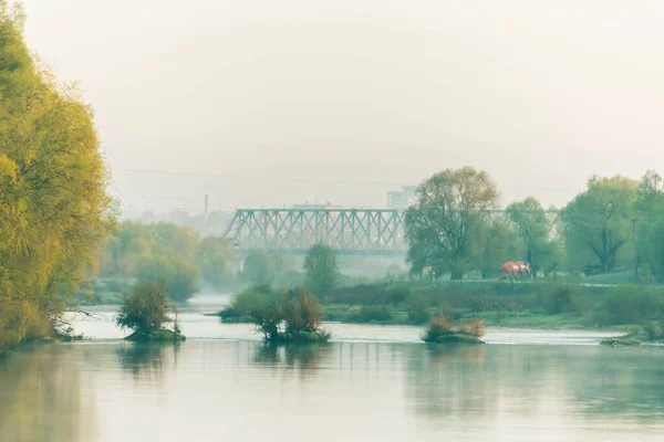 Tät Morgondimma Över Floden — Stockfoto