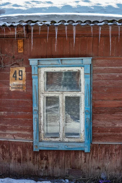 Vecchia Finestra Legno Una Casa Legno — Foto Stock