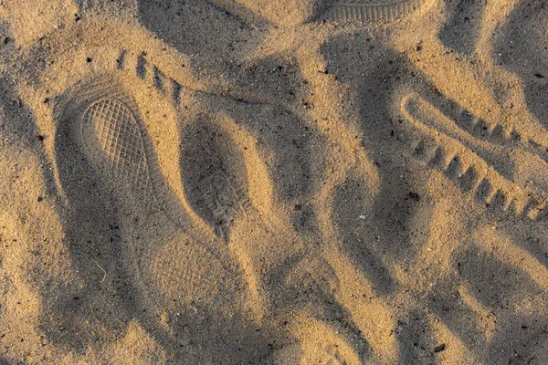 Textura Areia Com Traços Sapatos — Fotografia de Stock