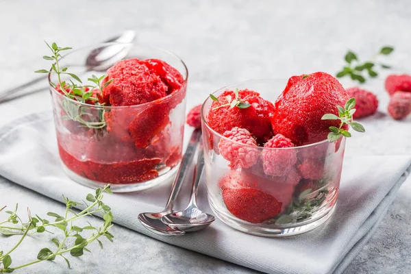 Summer Raspberry Sorbet Fresh Raspberries Selective Focus Image — Stock Photo, Image