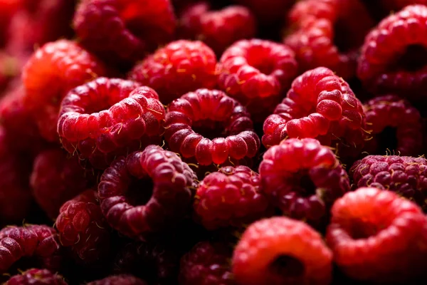 新鲜而甜的红覆盆子质感 果实堆背景 — 图库照片