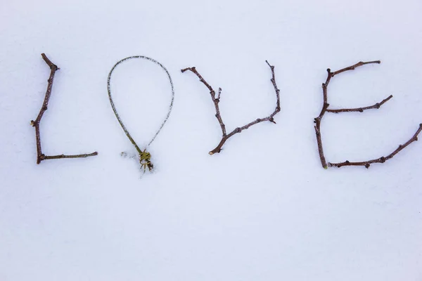 love word background on snow
