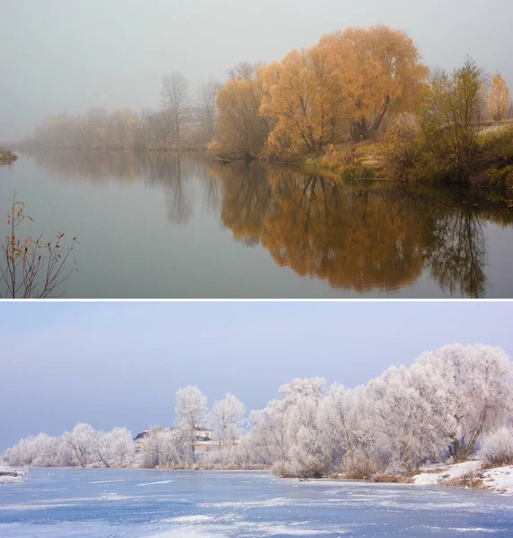 Nehir Kenarında Sonbahar Kış Teması — Stok fotoğraf
