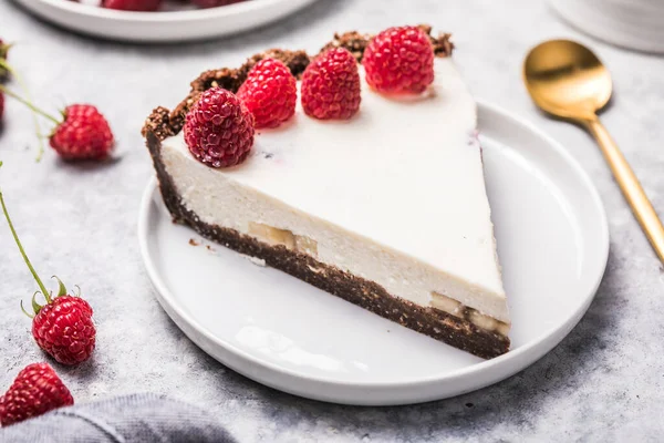 Homemade Cheesecake Fresh Raspberries Delicious Cheese Cake Berries Healthy Organic — Stock Photo, Image