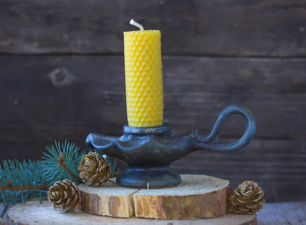 Handgemachte Kerzen Auf Dem Holztisch Hintergrund — Stockfoto