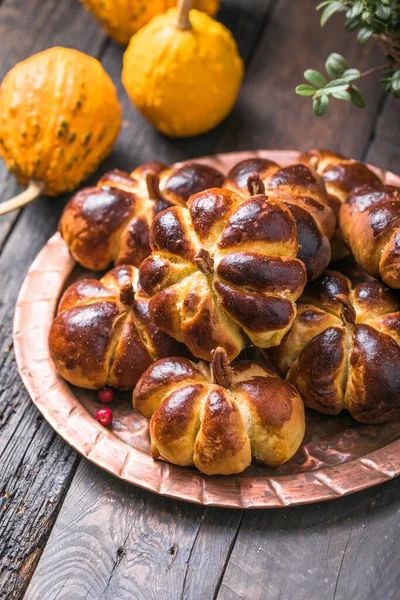 Pan Bollos Calabaza Halloween Food Concept Comida Otoño —  Fotos de Stock