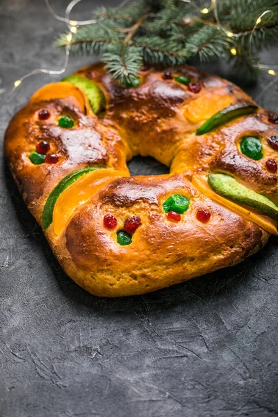 Rosca Reyes Gâteau Espagnol Des Trois Rois Mangé Jour Épiphanie — Photo