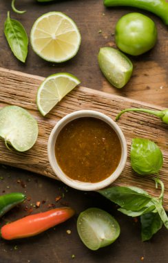 Kırmızı biberli, limonlu, yeşil domatesli ve domatesli sos.