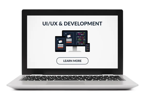 Concetto di progettazione e sviluppo UI / UX isolato sullo schermo del laptop — Foto Stock