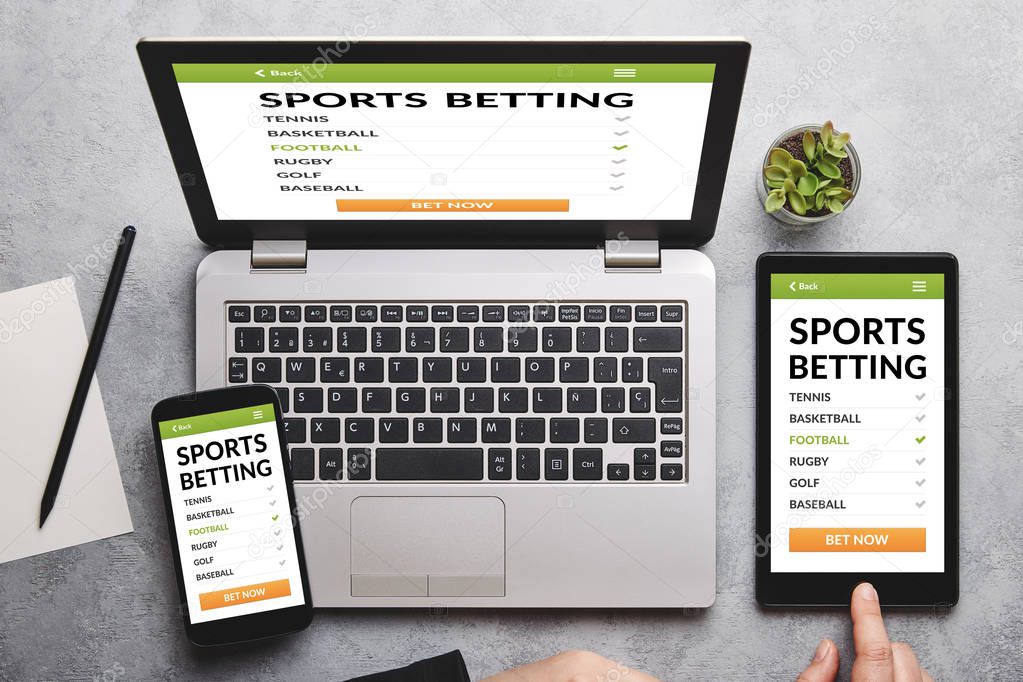 Sports betting concept on laptop, tablet and smartphone screen