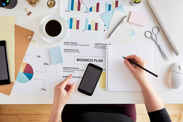 Vista general de la estrategia empresarial de planificación de la mujer — Foto de Stock