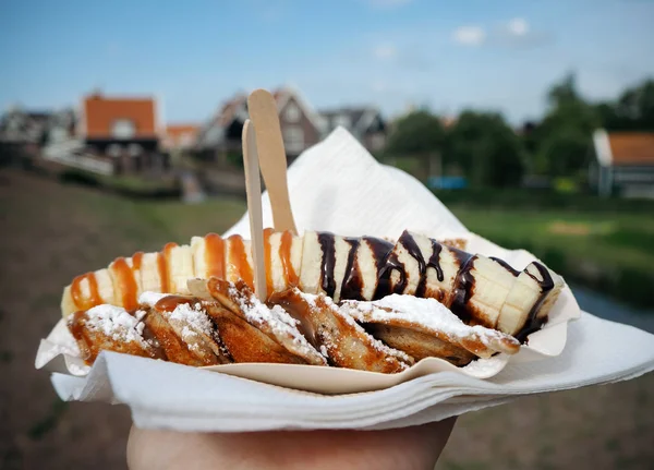 Fresh baked Dutch poffertjes pancakes — Stock Photo, Image