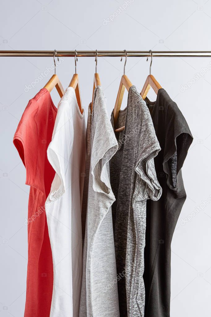 T-Shirts in neutral colors on rack
