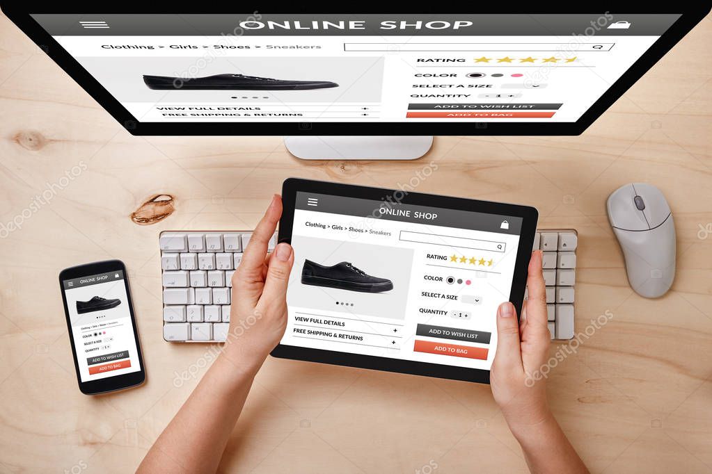 Online shop concept on responsive devices