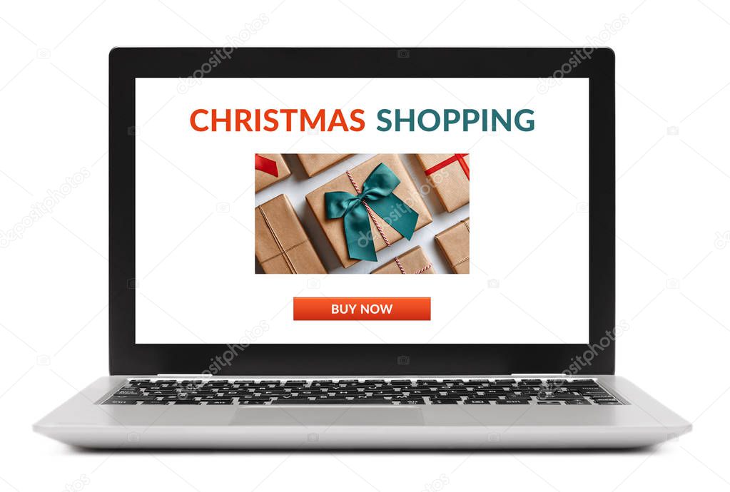 Christmas shopping concept on laptop computer screen