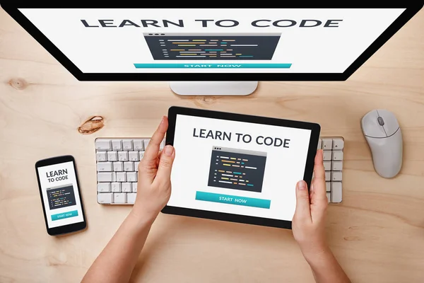 Learn to code concept on responsive devices