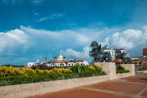 Vista Estátua Pegasus Doca Cartagena — Fotografia de Stock