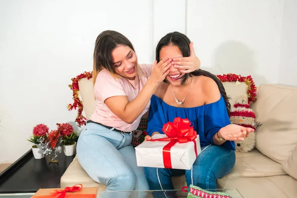 Noel hediyesi Başka bir kıza hediye veren bir kız