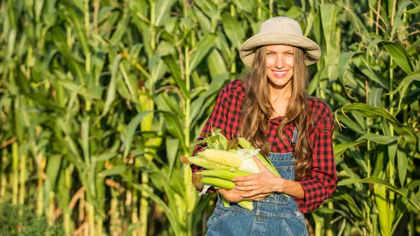 Női Mezőgazdasági Termelő Vagy Kertész Tartja Termény Friss Zöldség Mezőgazdaság — Stock Fotó