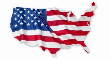 Amerikan bayrağı beyaz üzerine izole edilmiş bir harita şeklinde. 