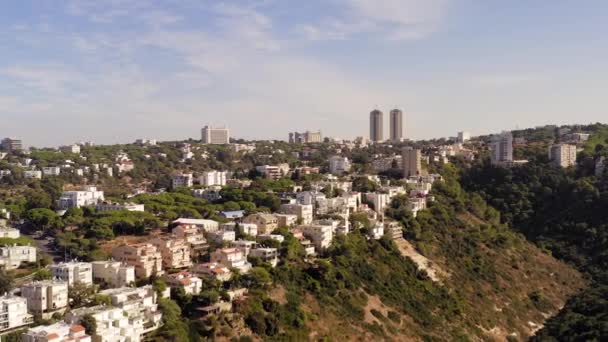 Rekaman Udara Haifa Israel Menunjukkan Rumah Rumah Daerah Carmel Pusat — Stok Video