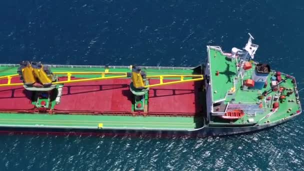 Mediterranean Sea June 2020 Large Cargo Ship Four Yellow Cranes — Stock Video
