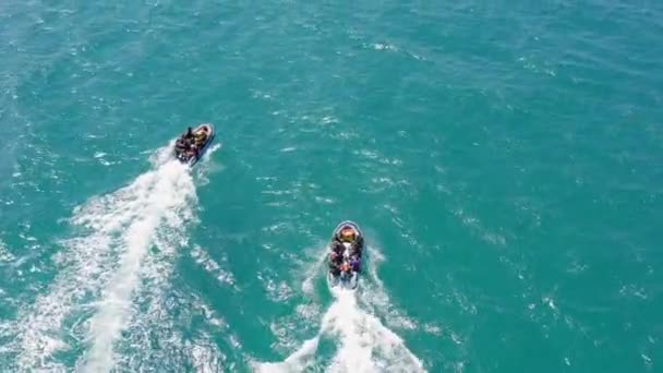 Navy Commando special forces on rubber boats roaring across the sea. — Stock Video