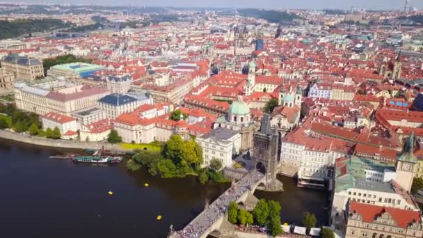 Aerial footage of Prague, Czech Republic, including Charles Bridge. — Stock Video