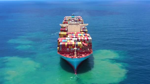 Maersk Hidalgo mega kontenerowiec, widok z lotu ptaka. — Wideo stockowe