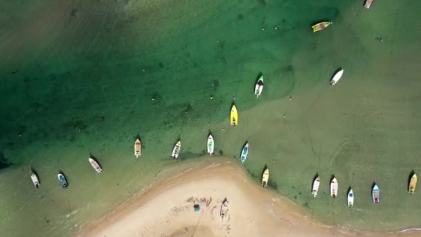 Μικρό αλιευτικό σκάφος αγκυροβολημένο σε ρηχή λιμνοθάλασσα, Αεροφωτογραφία. — Αρχείο Βίντεο
